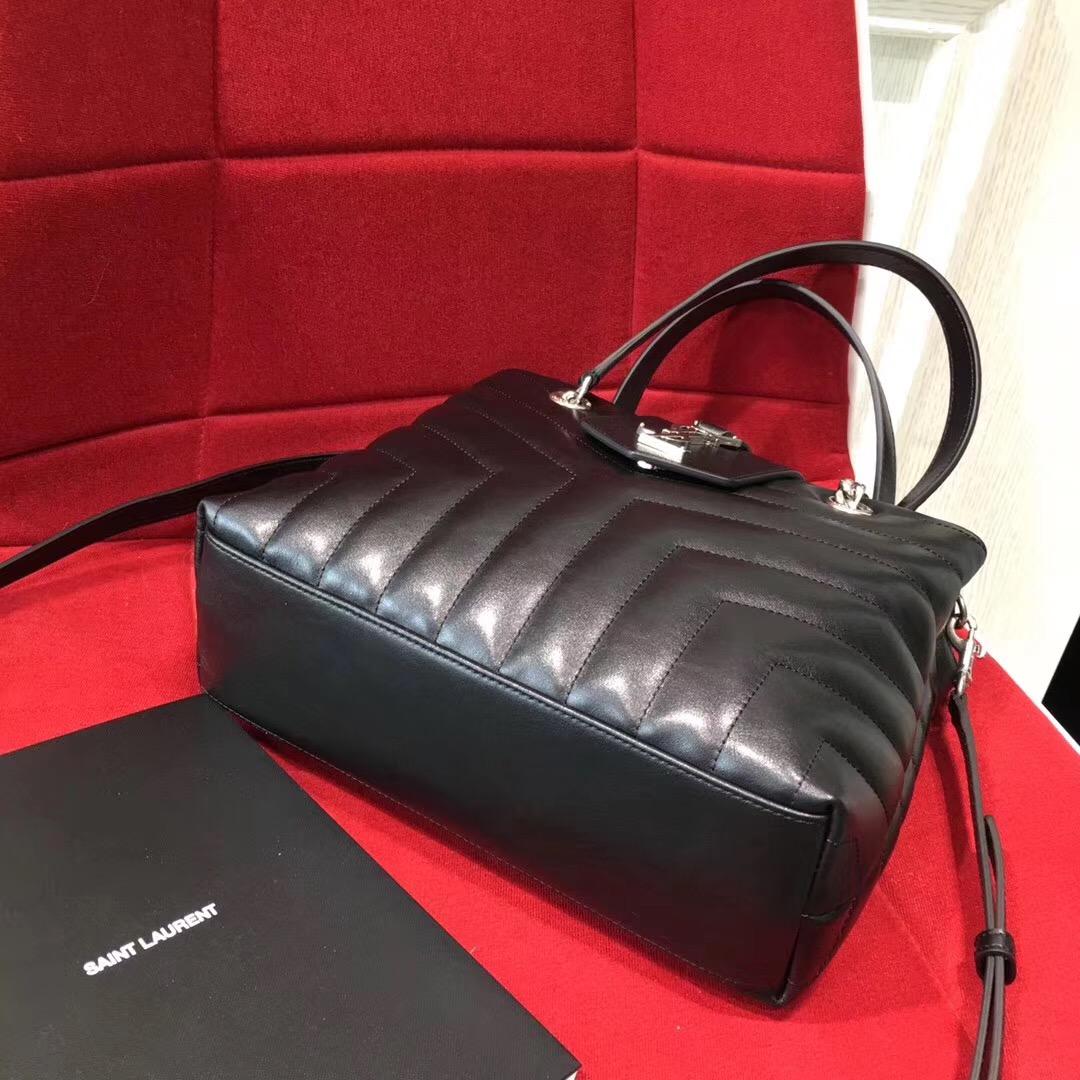 Saint Laurent 小號LOULOU MONOGRAM黑色Y形絎縫真皮購物袋 链条包