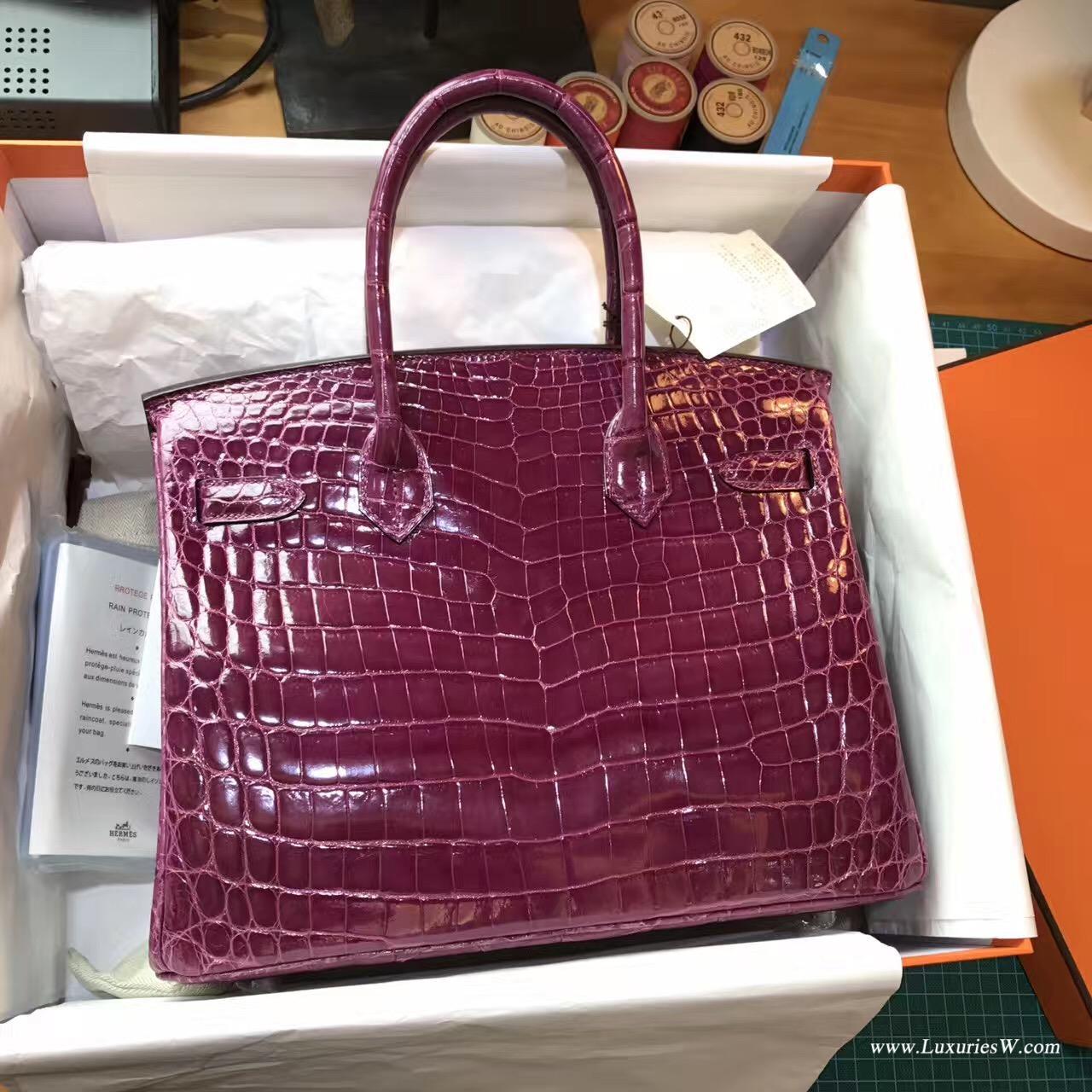 愛馬仕Hermes 鉑金包Birkin 30 鱷魚光面 P9 Anemone高冷紫色銀扣