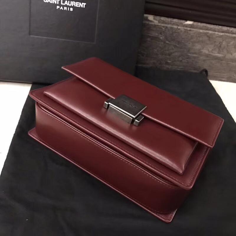 YSL中號BELLECHASSE SAINT LAURENT 暗紅色真皮包