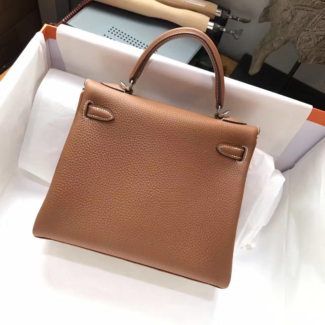 愛馬仕Hermes Kelly Togo 25 內缝CK37 Gold金棕色 銀扣