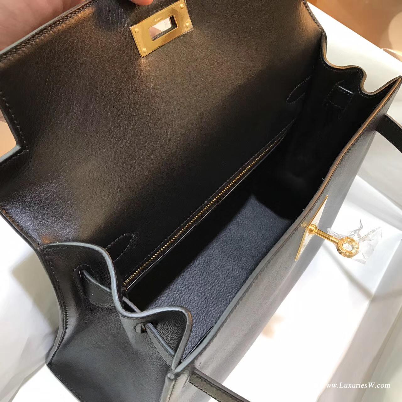 愛馬仕Hermes Kelly Evercolor 28 外縫CK89 Nior黑色金扣