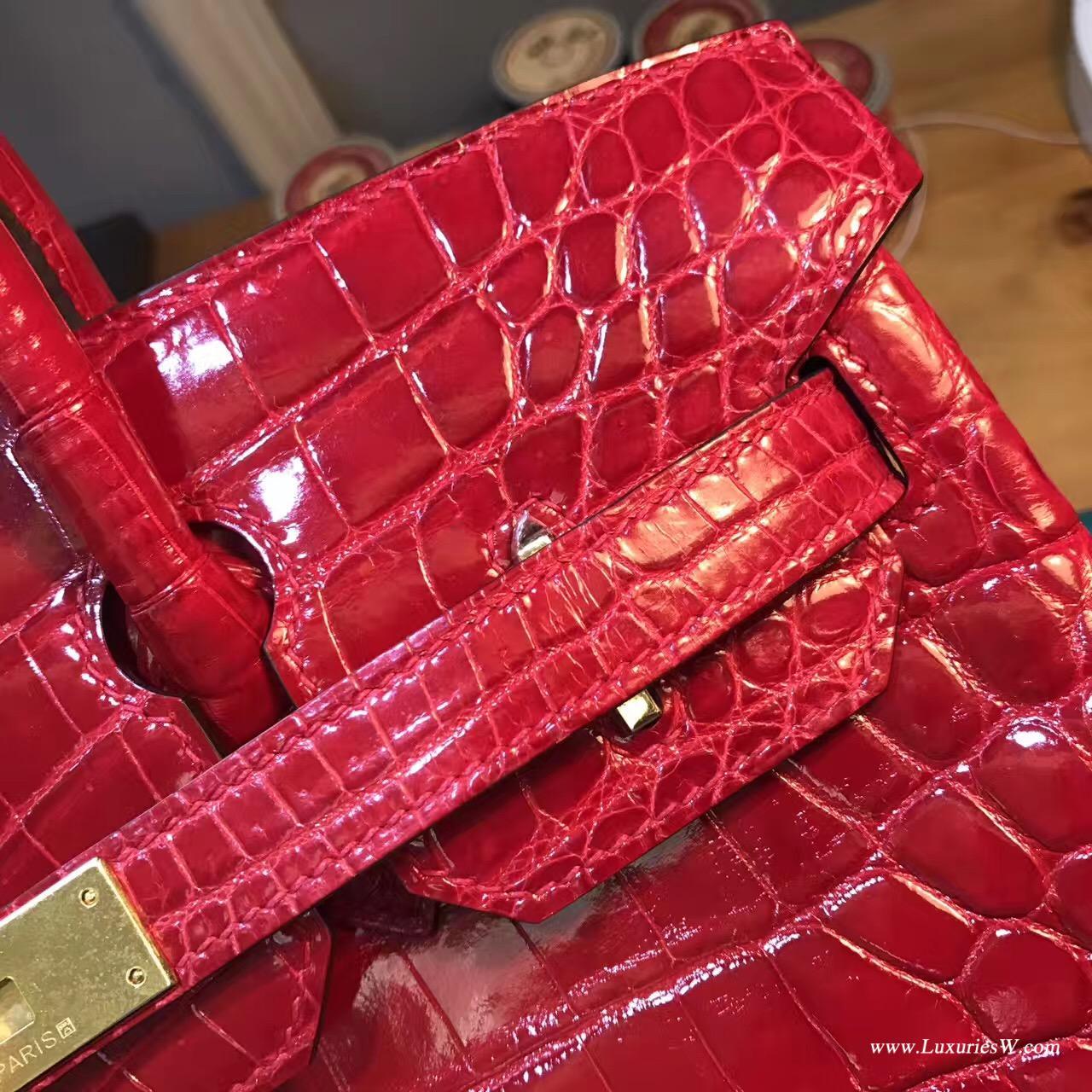 愛馬仕Hermes 鉑金包Birkin 30 鱷魚兩點Q5 國旗紅金扣