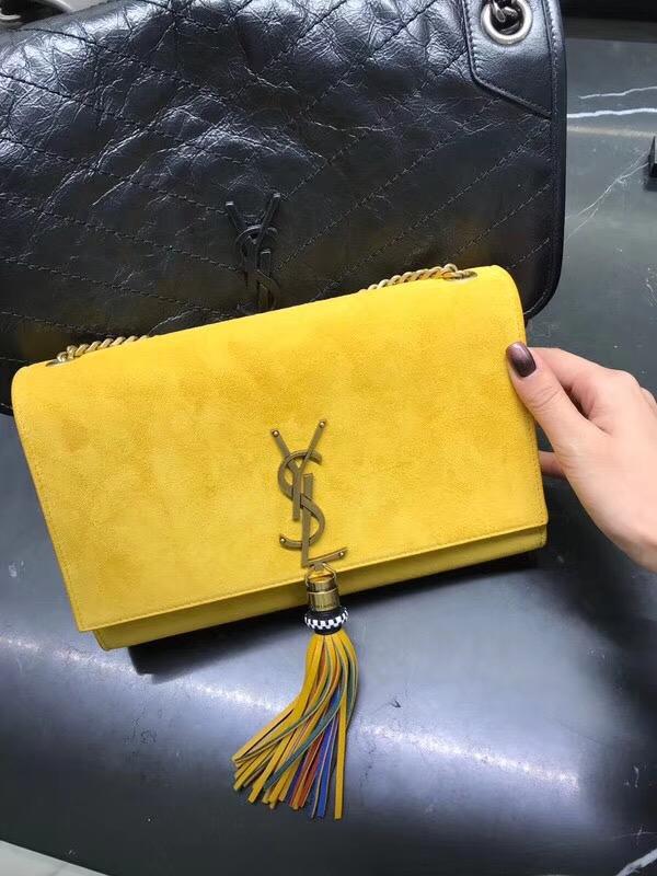 YSL經典中號 monogramSAINT LAURENT單肩包 黃色鹿絨皮