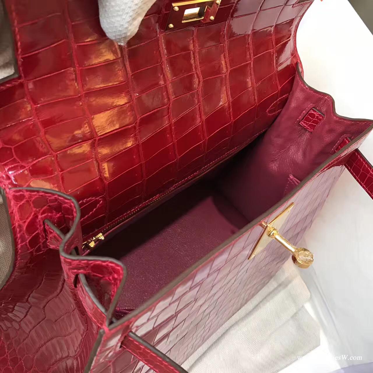 愛馬仕最早的包袋Hermes Kelly 28光面鱷魚 Q5 Rouge Cossacks中國紅金扣