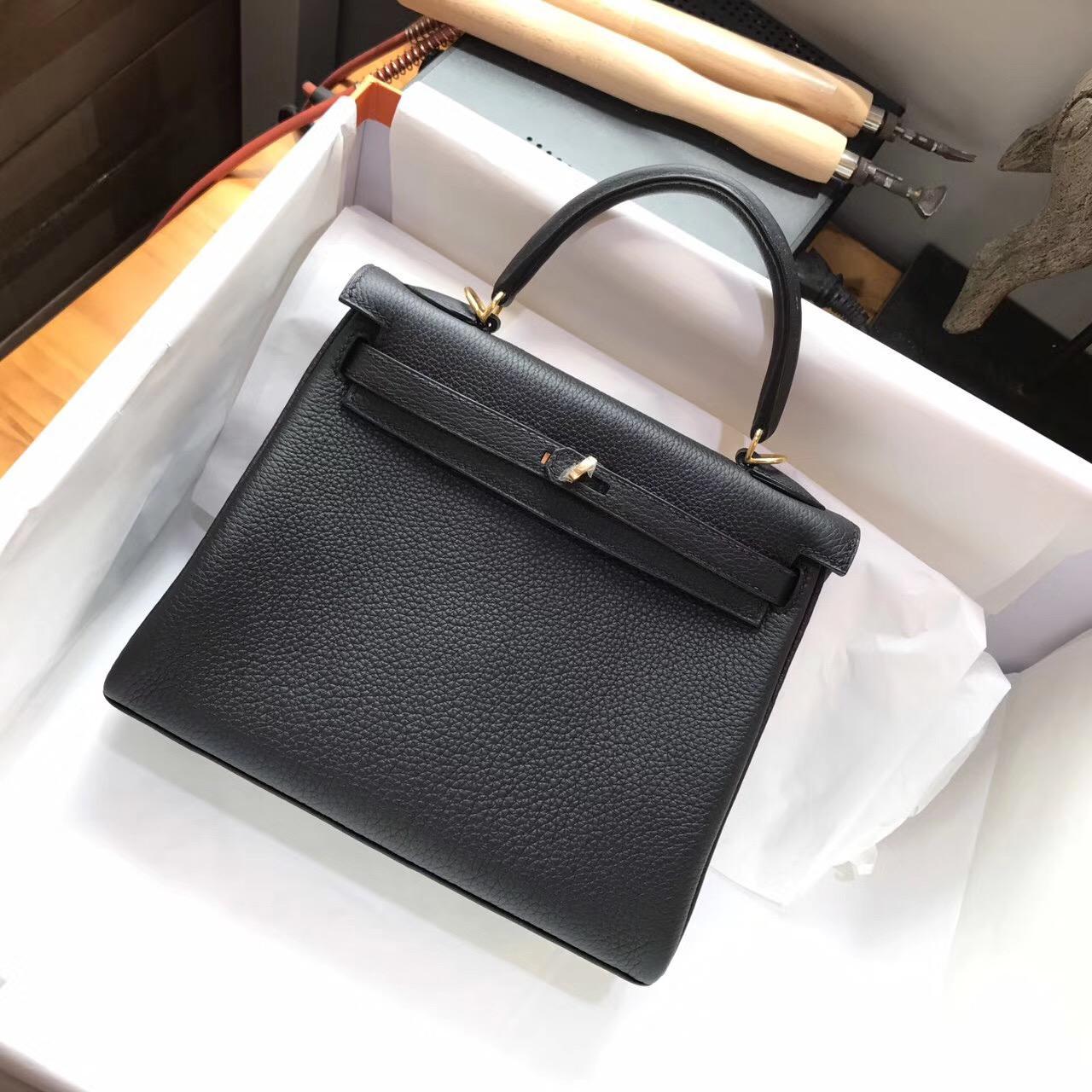 愛馬仕Hermes Kelly Togo 25 內封togo CK89 Nior黑色 金扣