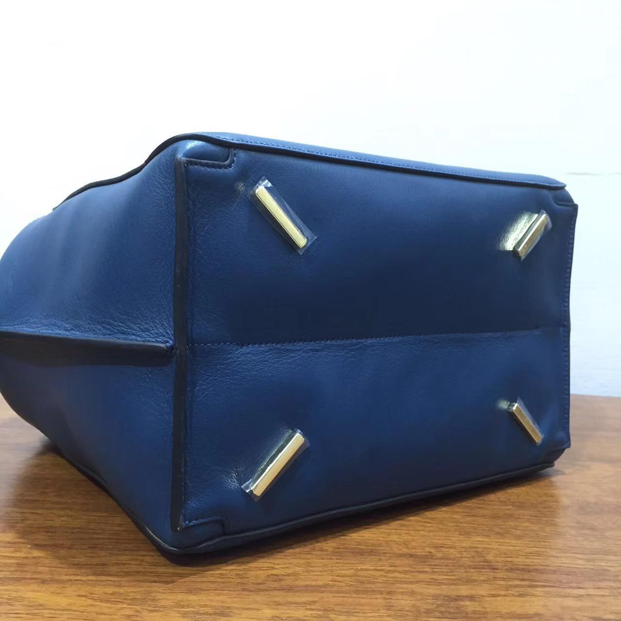 loewe羅意威Leather Zipper Tote Bag, Blue蓝色 經典小牛皮拼鹿皮內襯