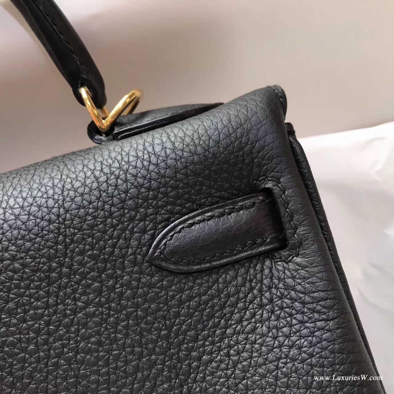 愛馬仕Hermes Kelly Togo 25 內封togo CK89 Nior黑色 金扣