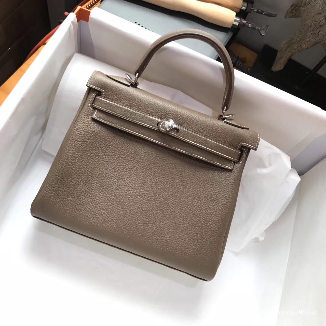 愛馬仕Hermes Kelly 25 togo CK18 Etoupe大象灰 國民灰色銀扣