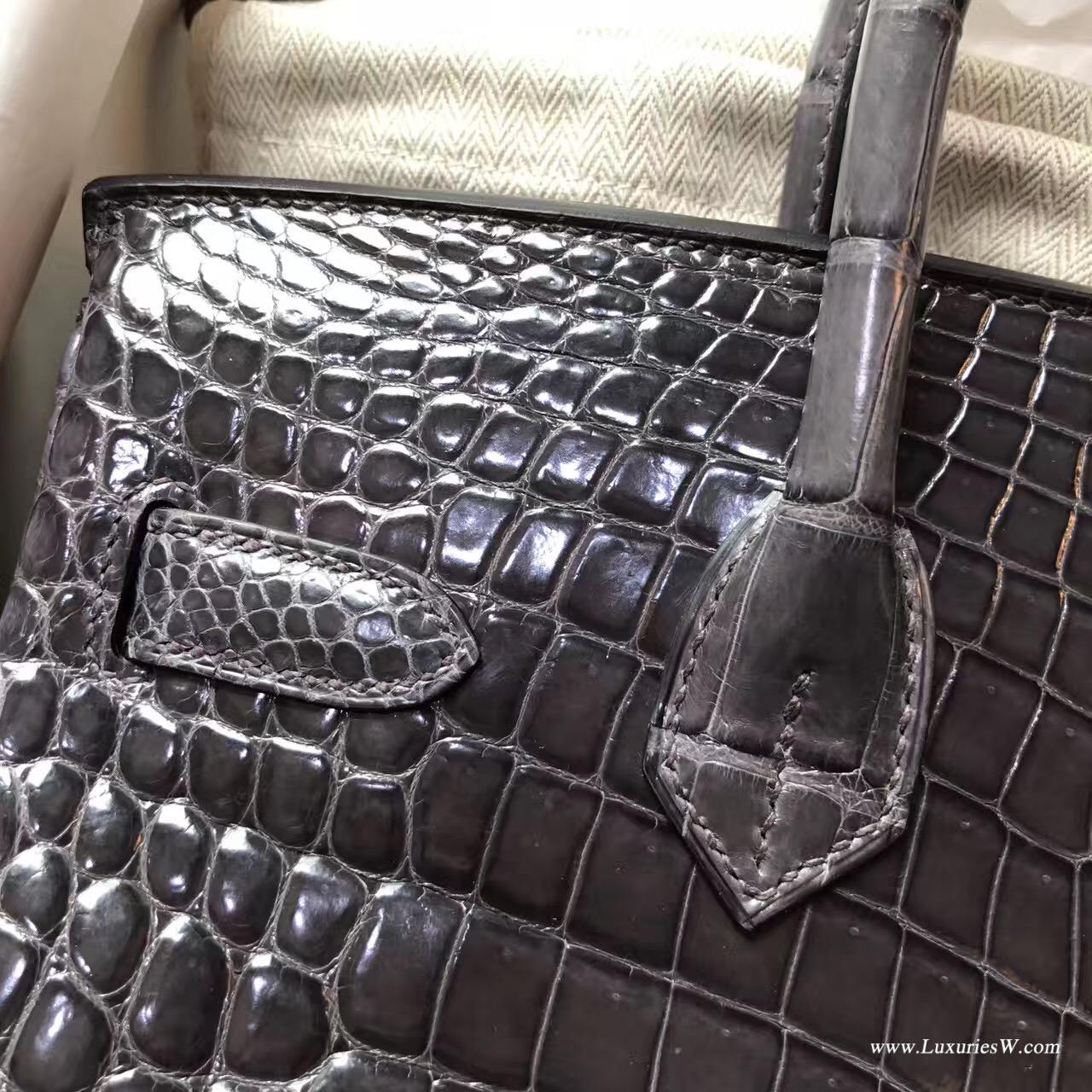 愛馬仕Hermes 鉑金包Birkin 30 鱷魚光面 8F Etain錫器灰 銀扣