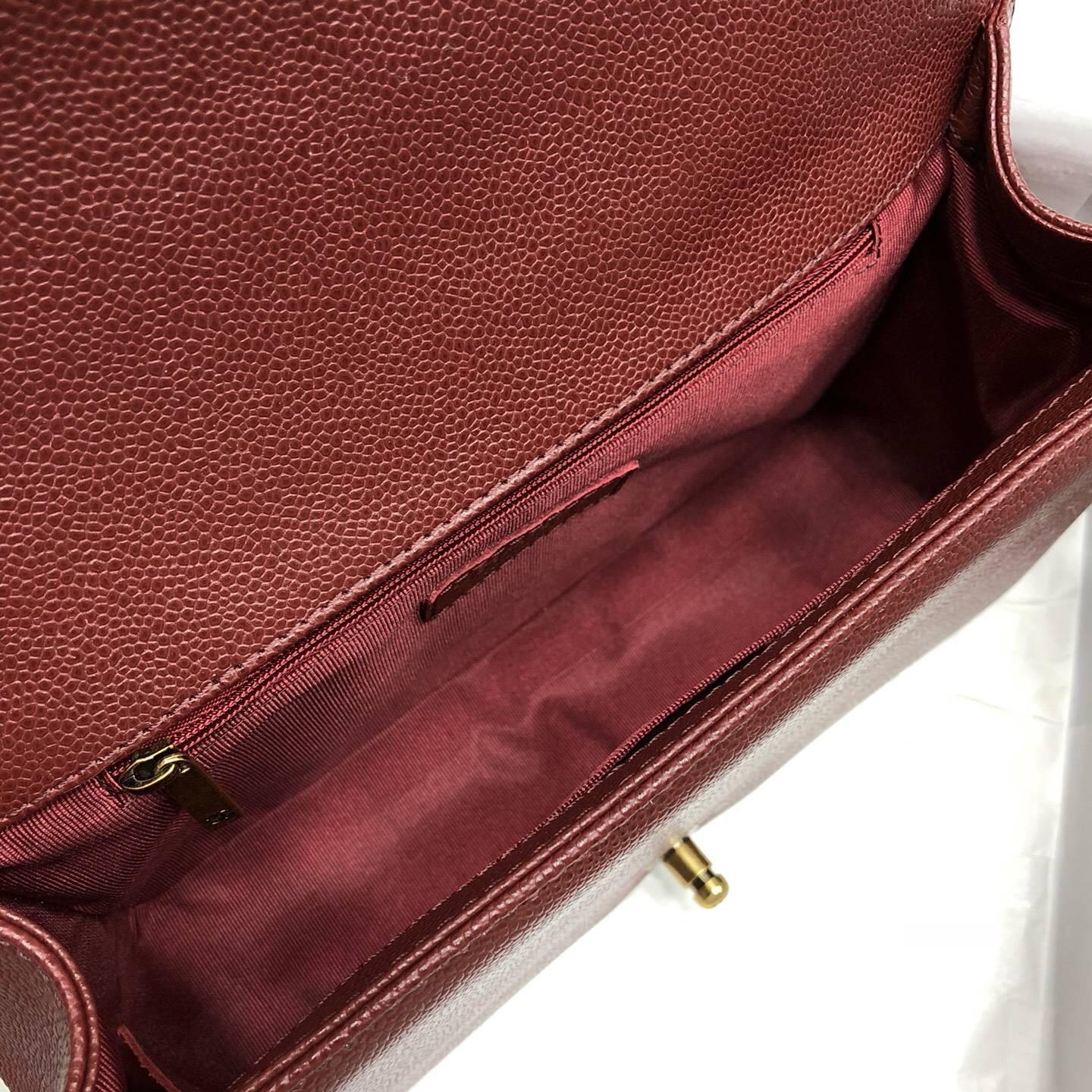 Chane.中號Large Le boy bag handbag 28cm 口蓋包 酒红色魚子醬