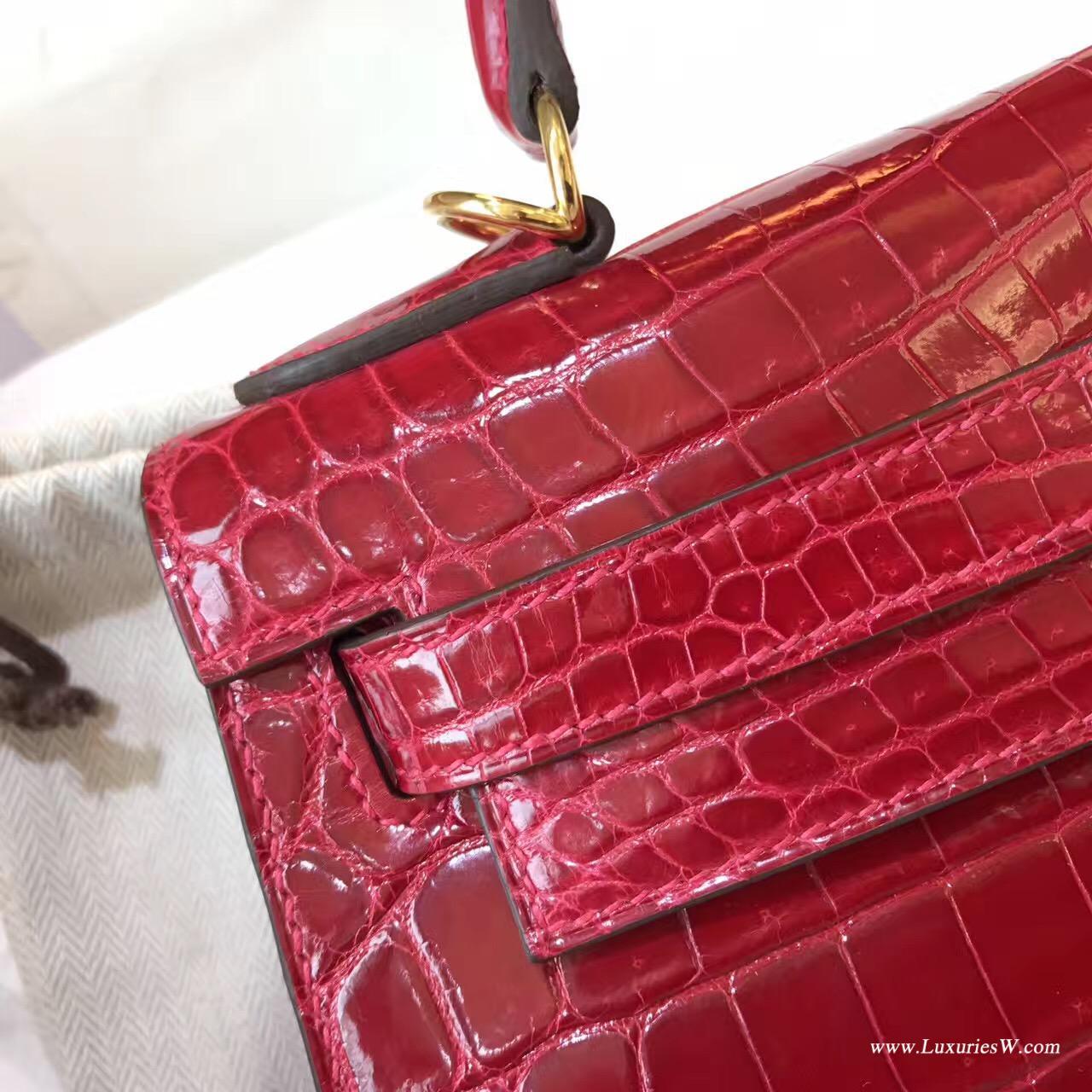 愛馬仕最早的包袋Hermes Kelly 28光面鱷魚 Q5 Rouge Cossacks中國紅金扣