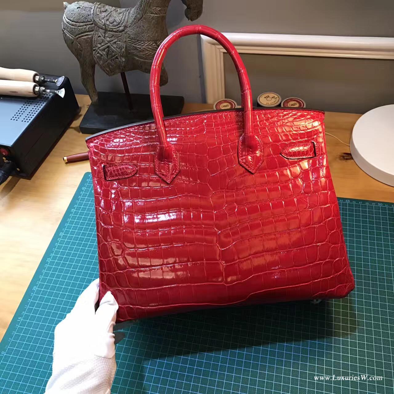 愛馬仕Hermes 鉑金包Birkin 30 鱷魚兩點Q5 國旗紅金扣