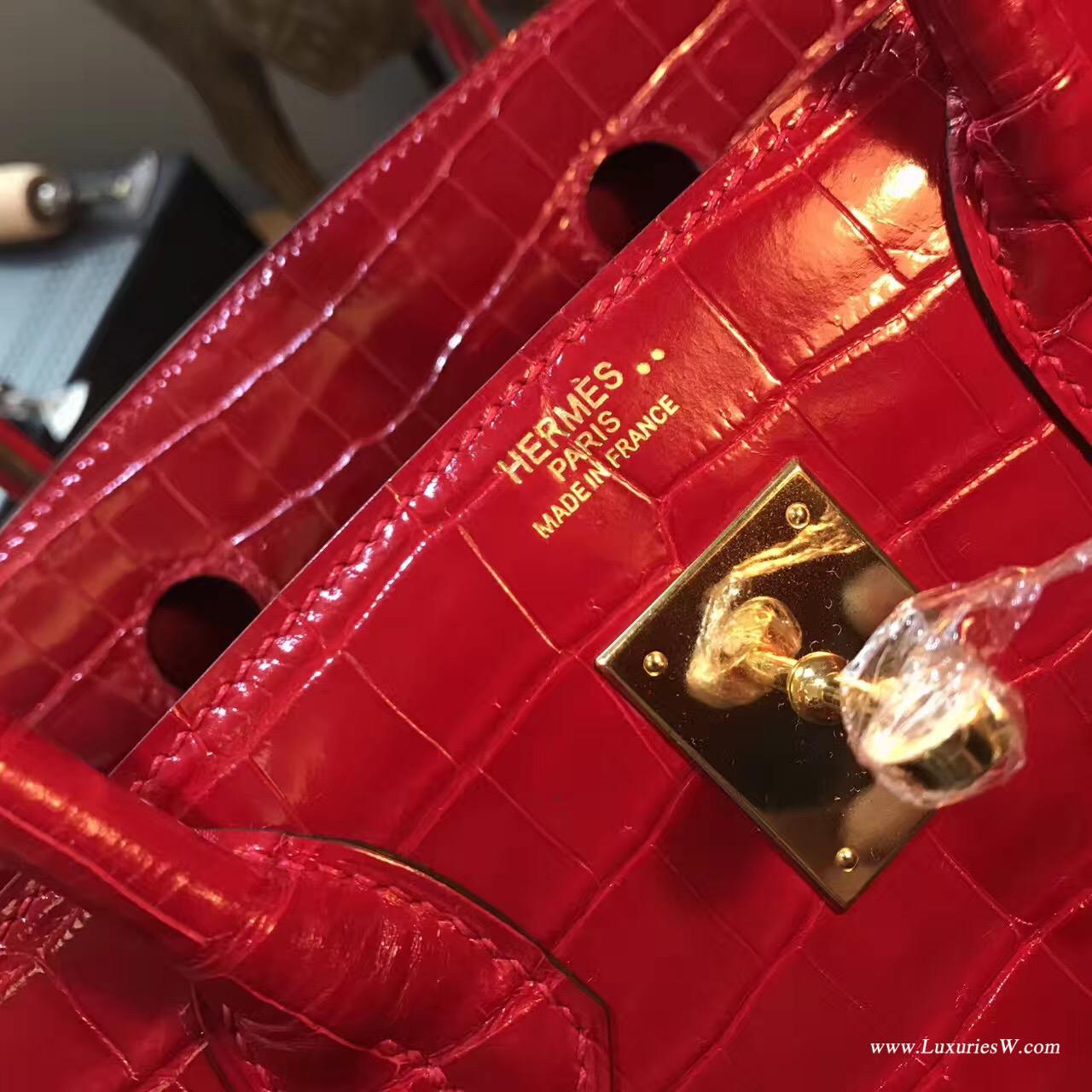 愛馬仕Hermes 鉑金包Birkin 30 鱷魚兩點Q5 國旗紅金扣