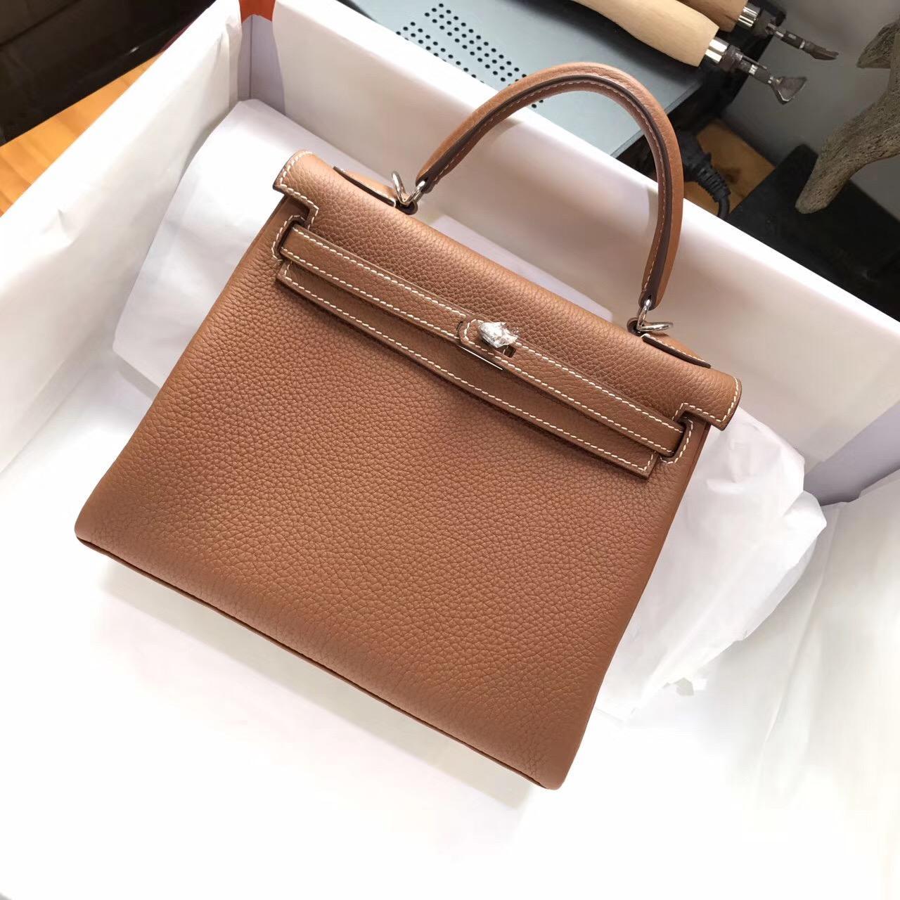 愛馬仕Hermes Kelly Togo 25 內缝CK37 Gold金棕色 銀扣