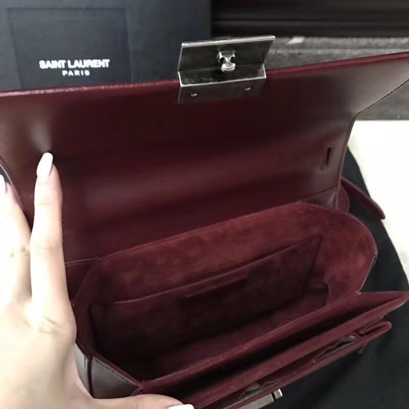 YSL中號BELLECHASSE SAINT LAURENT 暗紅色真皮包