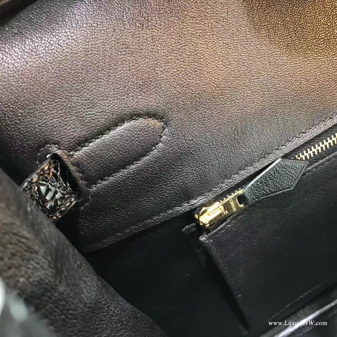 Hermes 鉑金包Birkin 35 鱷魚光面黑色 CK89 Nior 最經典的顏色 金扣