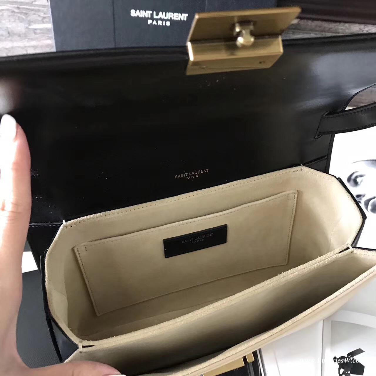 YSL Medium BELLECHASSE SAINT LAURENT bag in black leather and taupe suede