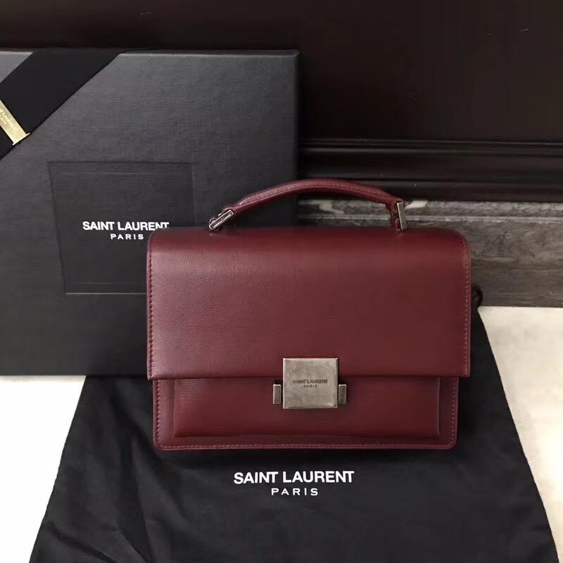 YSL中號BELLECHASSE SAINT LAURENT 暗紅色真皮包