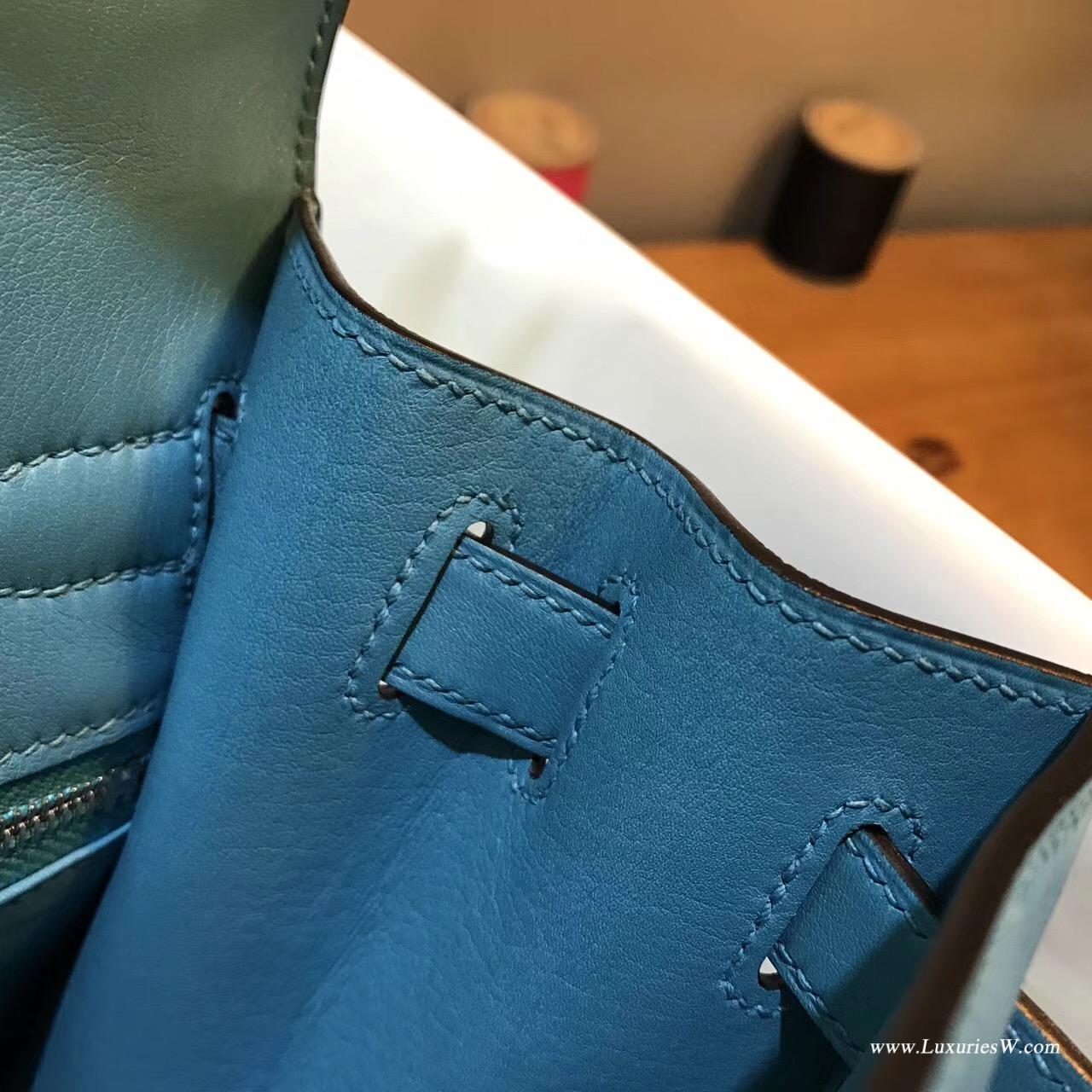 愛馬仕Hermes Kelly Evercolor 28 外縫CK89 7W Blue Lzmir伊茲密爾藍