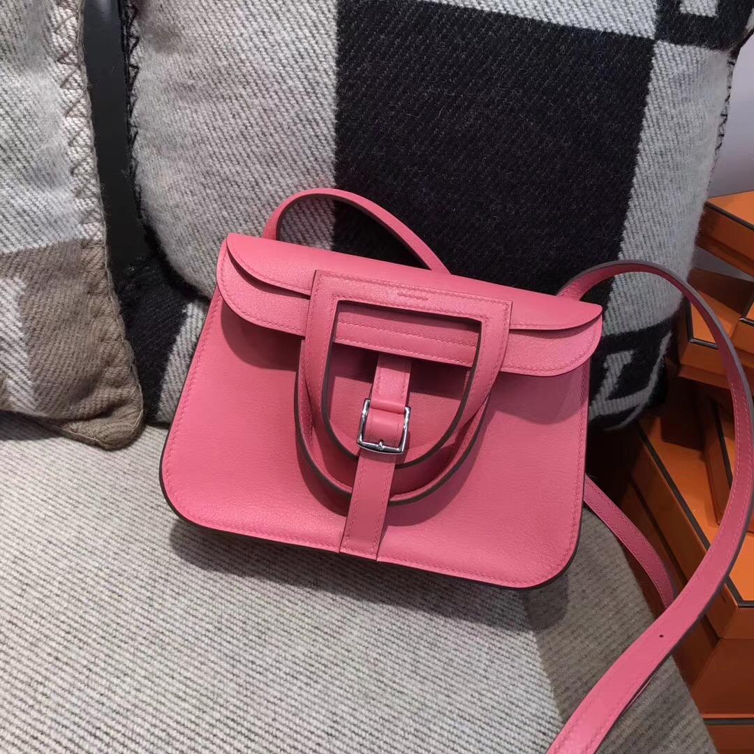 愛馬仕入門款肩背包 Halzan mini bag Swift calfskin 8w rose azalee新唇膏粉