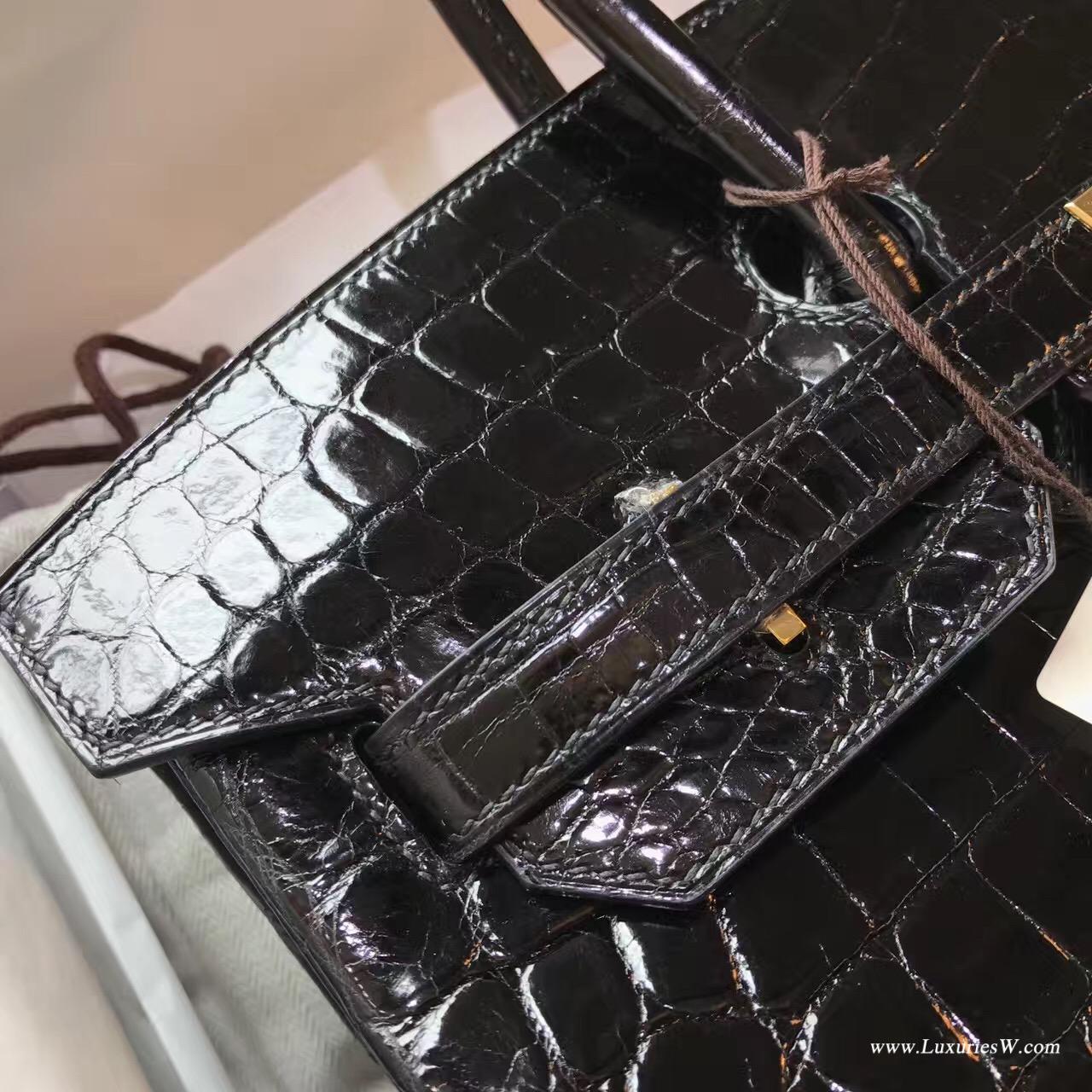 Hermes 鉑金包Birkin 35 鱷魚光面黑色 CK89 Nior 最經典的顏色 金扣