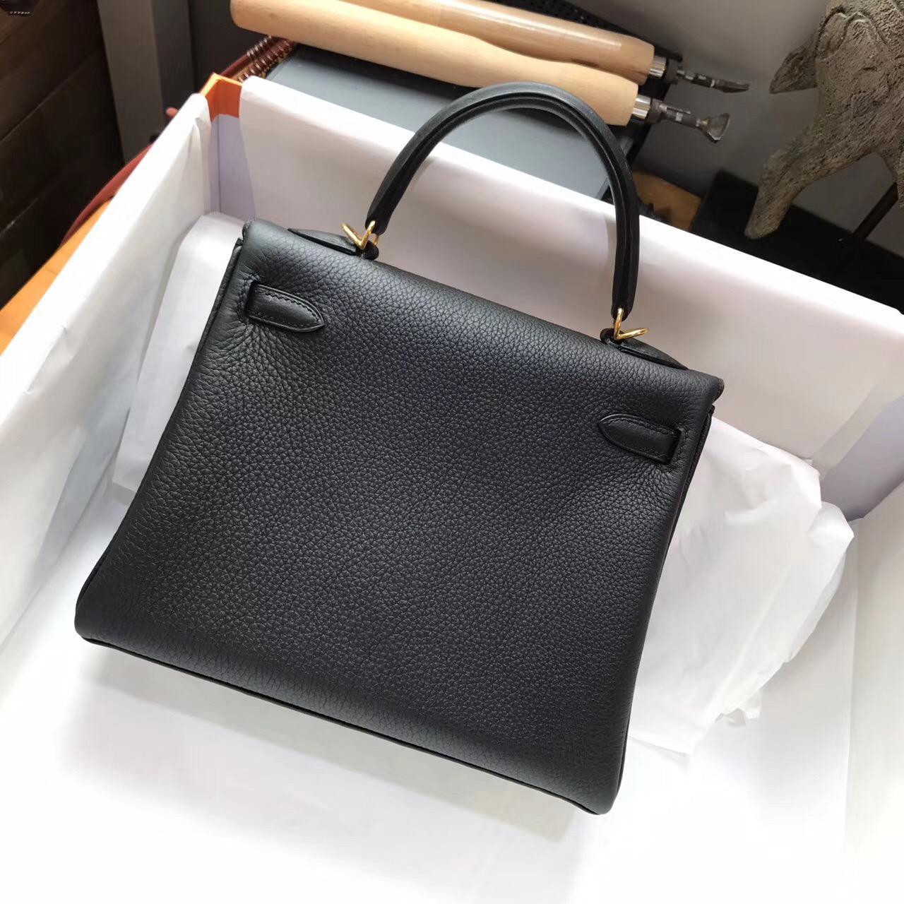 愛馬仕Hermes Kelly Togo 25 內封togo CK89 Nior黑色 金扣