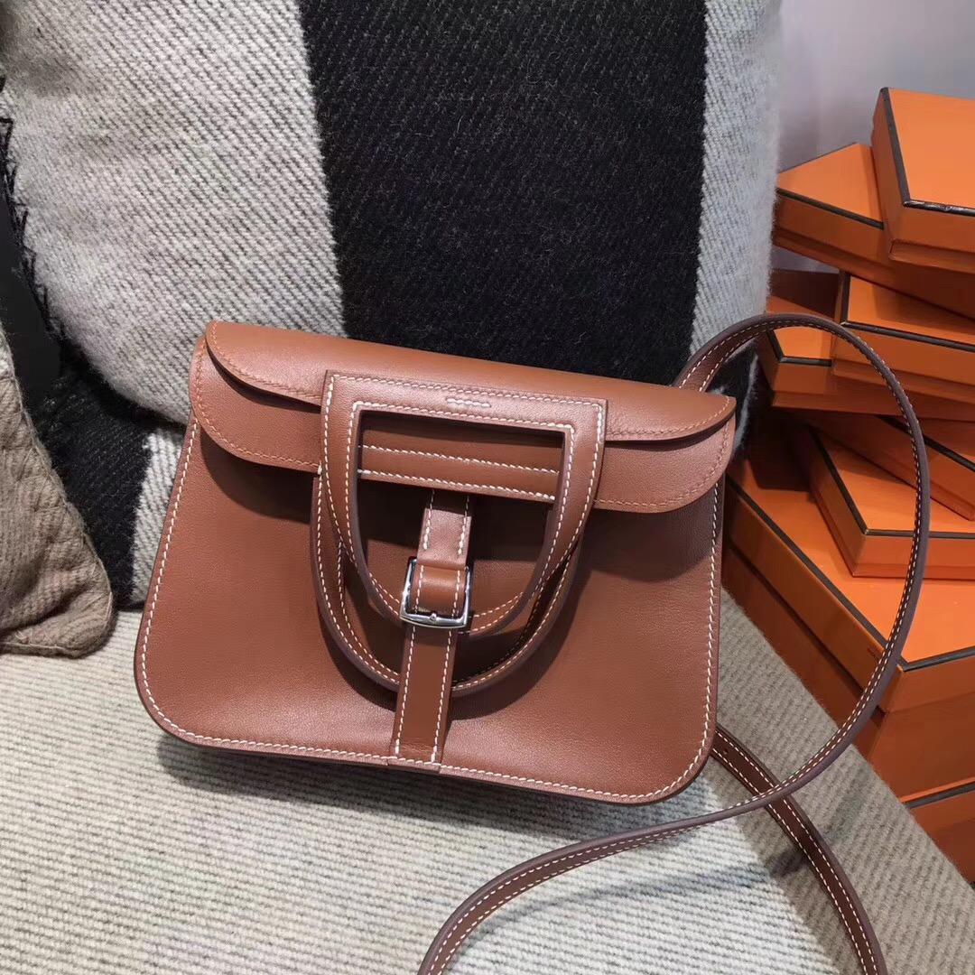 Hermes Halzan mini bag入門款肩背包Swift calfskin 4G grizzly 焦糖色