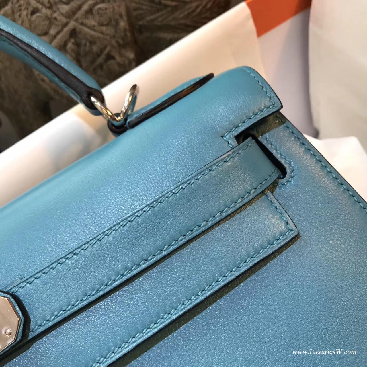 愛馬仕Hermes Kelly Evercolor 28 外縫CK89 7W Blue Lzmir伊茲密爾藍