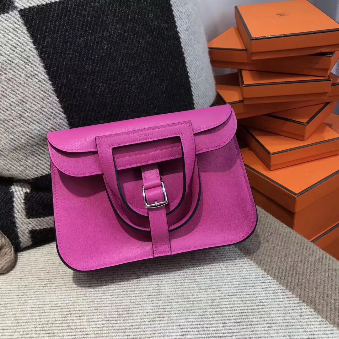 Hermes迷妳包Halzan mini bag Swift calfskin L3 玫瑰紫rose purple