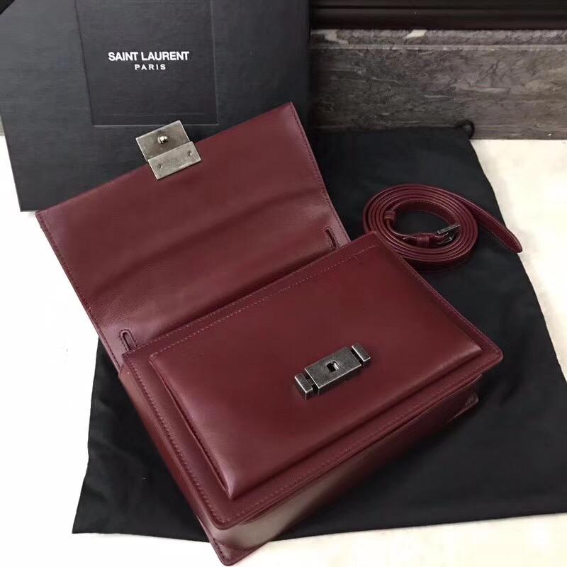 YSL中號BELLECHASSE SAINT LAURENT 暗紅色真皮包