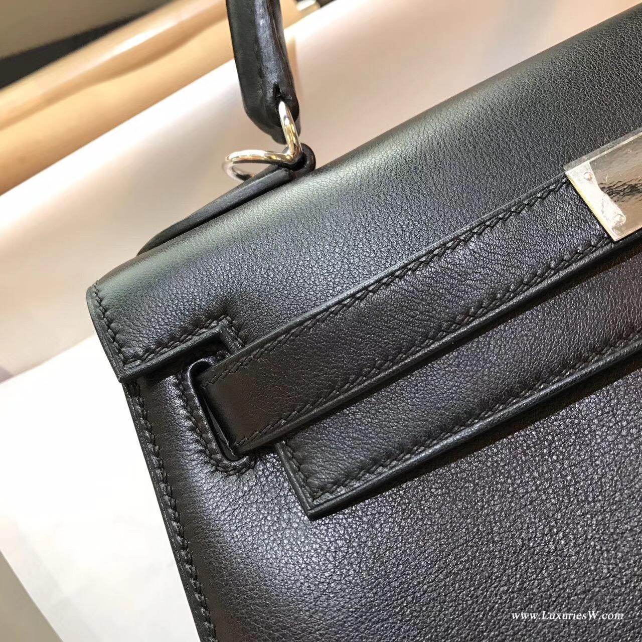 愛馬仕Hermes Kelly Evercolor 28 外縫CK89 Nior黑色金扣