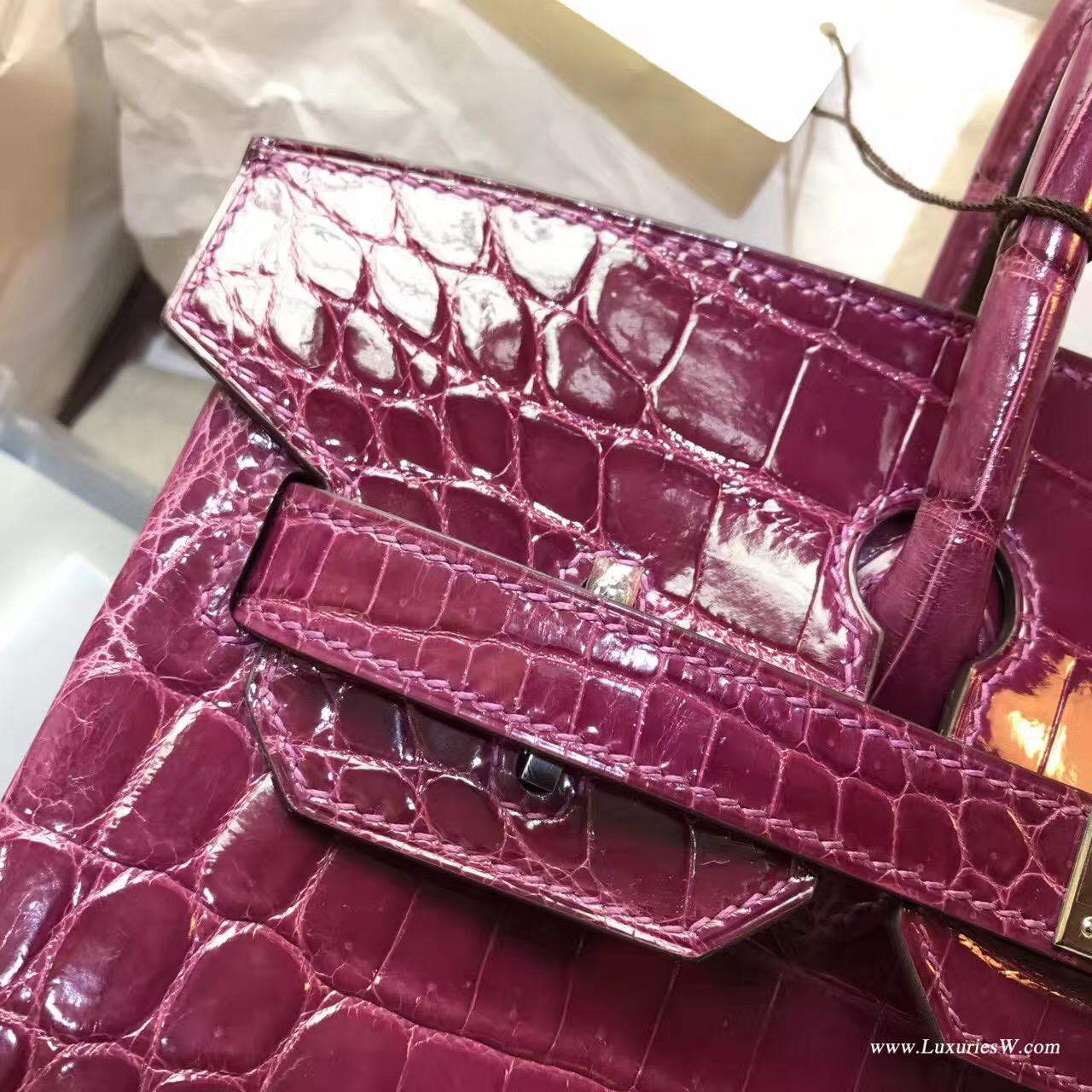 愛馬仕Hermes 鉑金包Birkin 30 鱷魚光面 P9 Anemone高冷紫色銀扣