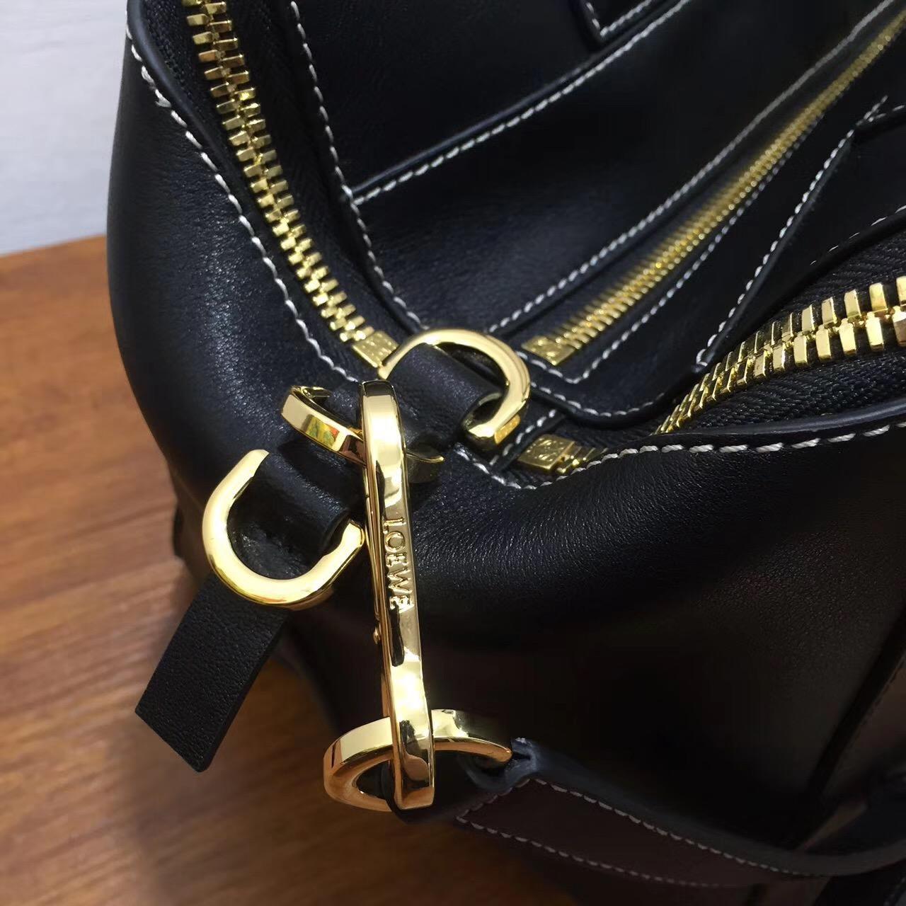 loewe羅意威Leather Zipper Tote Bag黑色 經典小牛皮拼鹿皮內襯