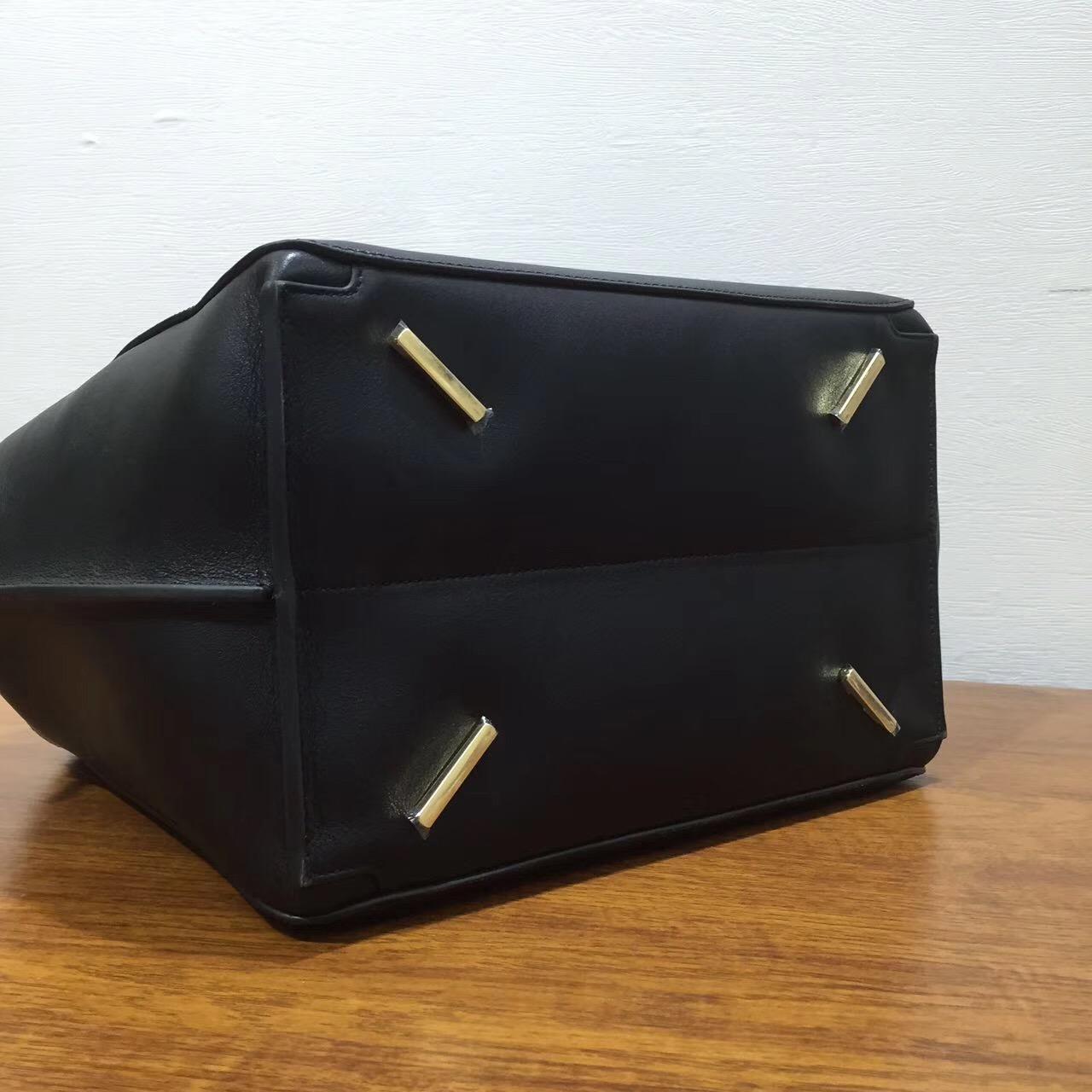 loewe羅意威Leather Zipper Tote Bag黑色 經典小牛皮拼鹿皮內襯