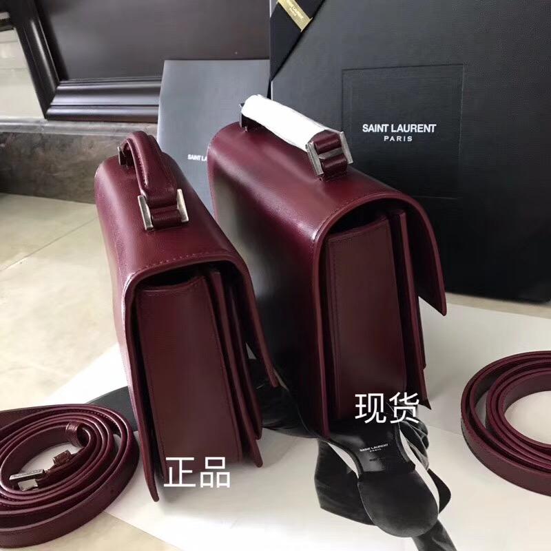 YSL中號BELLECHASSE SAINT LAURENT 暗紅色真皮包