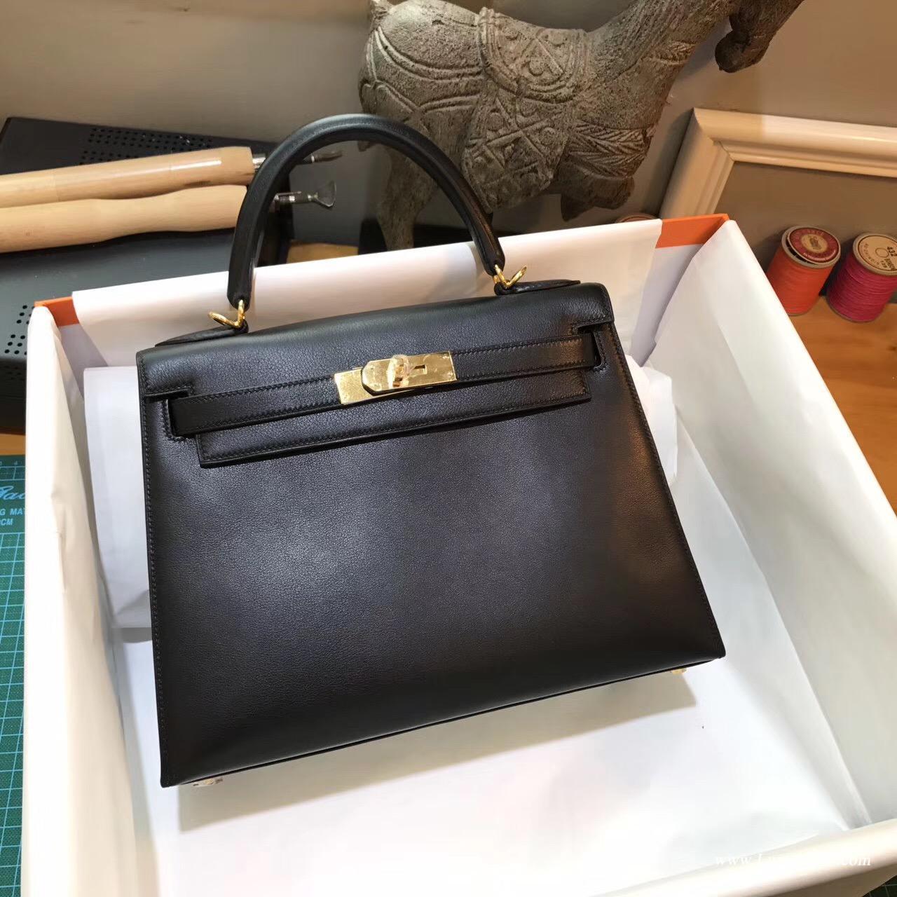 愛馬仕Hermes Kelly Evercolor 28 外縫CK89 Nior黑色金扣