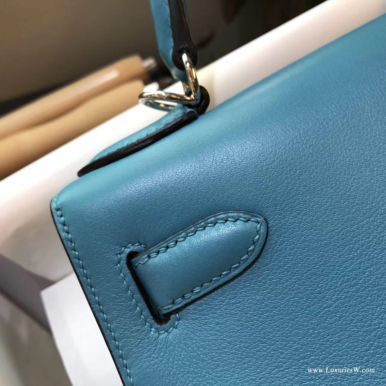 愛馬仕Hermes Kelly Evercolor 28 外縫CK89 7W Blue Lzmir伊茲密爾藍