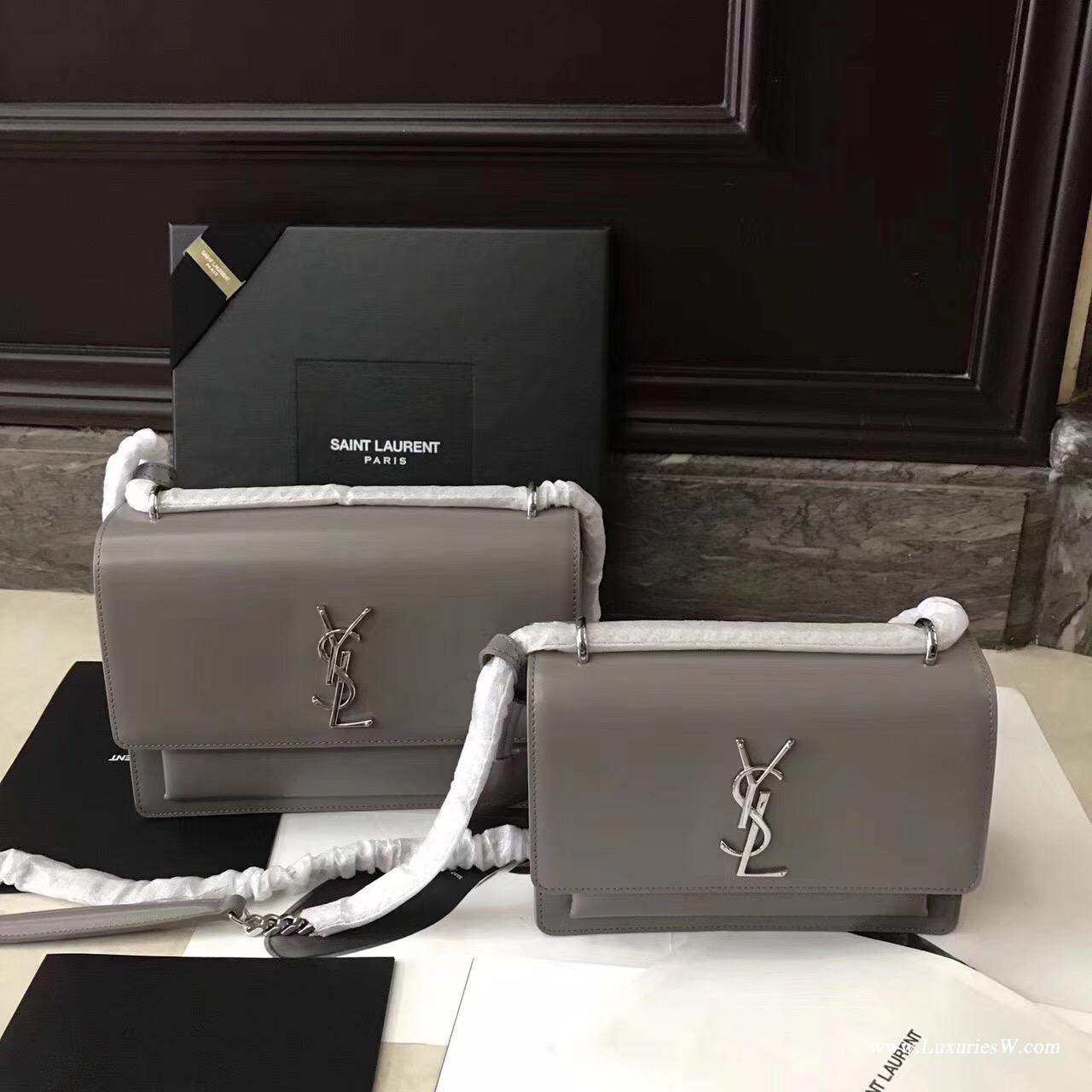 YSL中號sunset monogram灰色挎包 SAINT LAURENT前翻蓋包