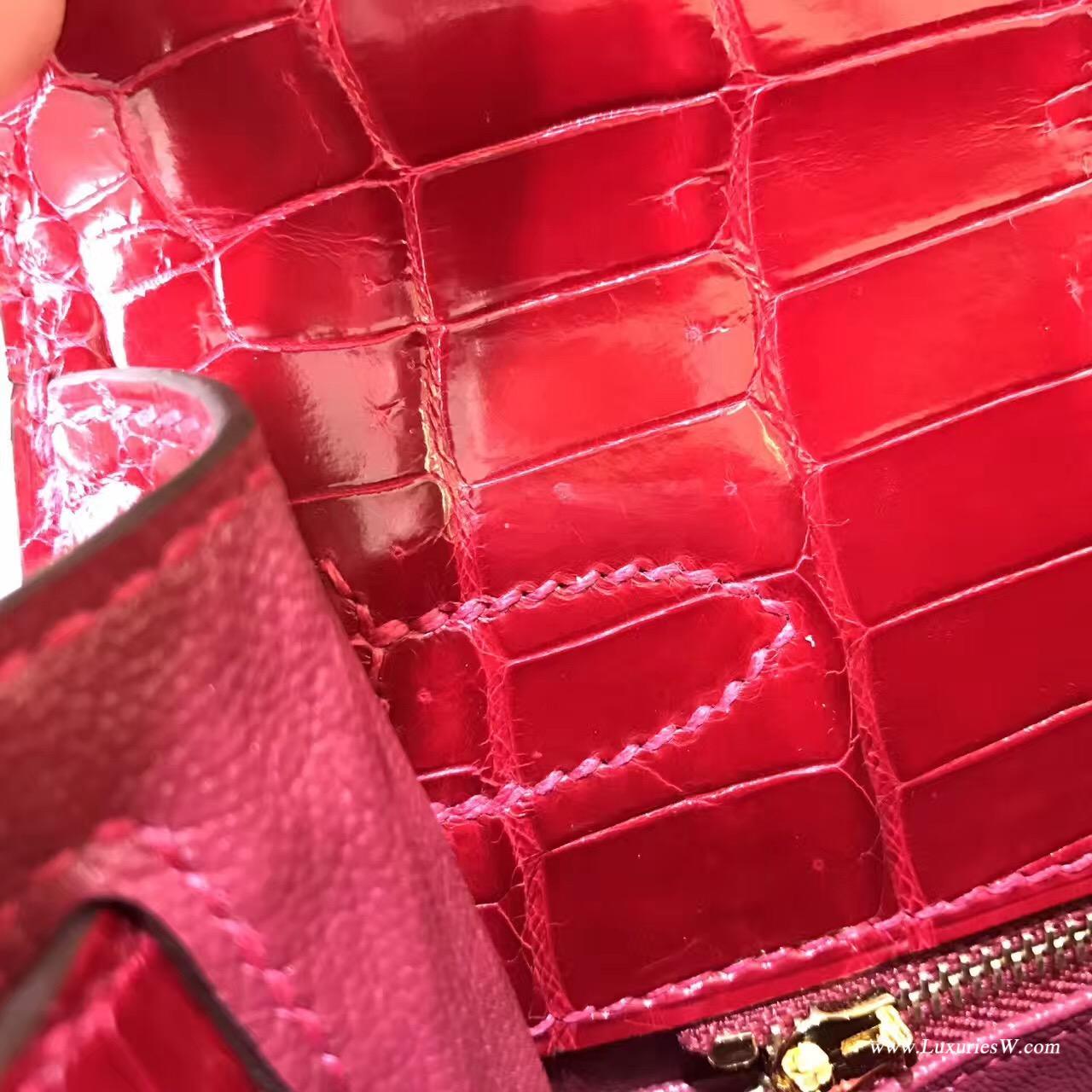 愛馬仕最早的包袋Hermes Kelly 28光面鱷魚 Q5 Rouge Cossacks中國紅金扣