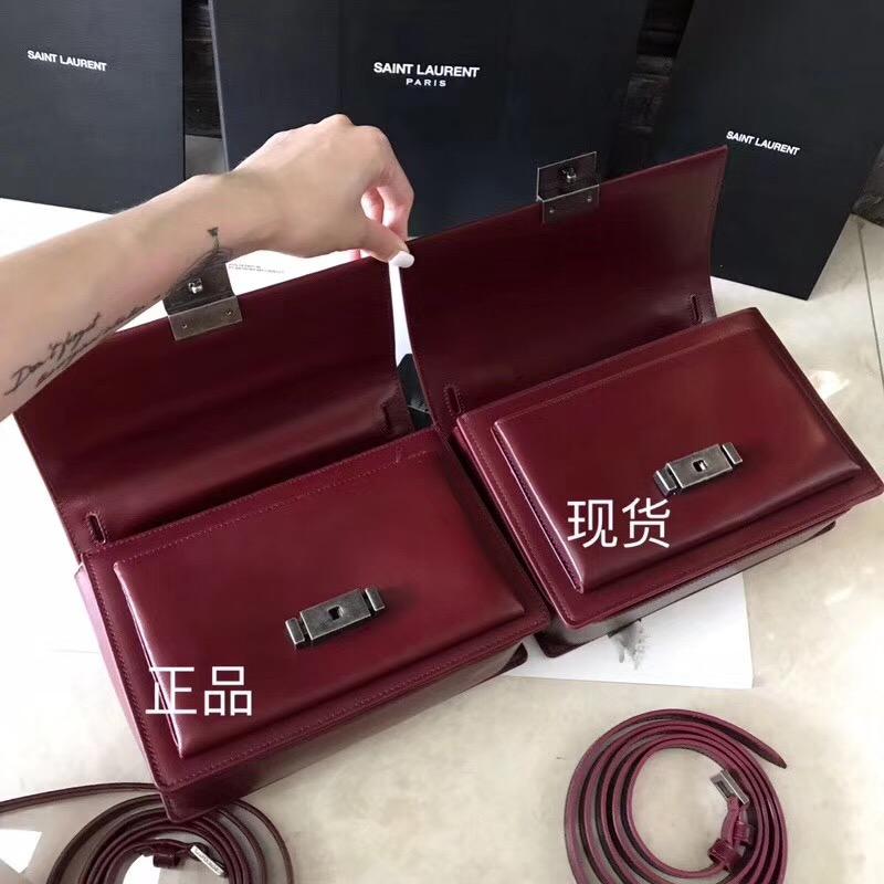 YSL中號BELLECHASSE SAINT LAURENT 暗紅色真皮包