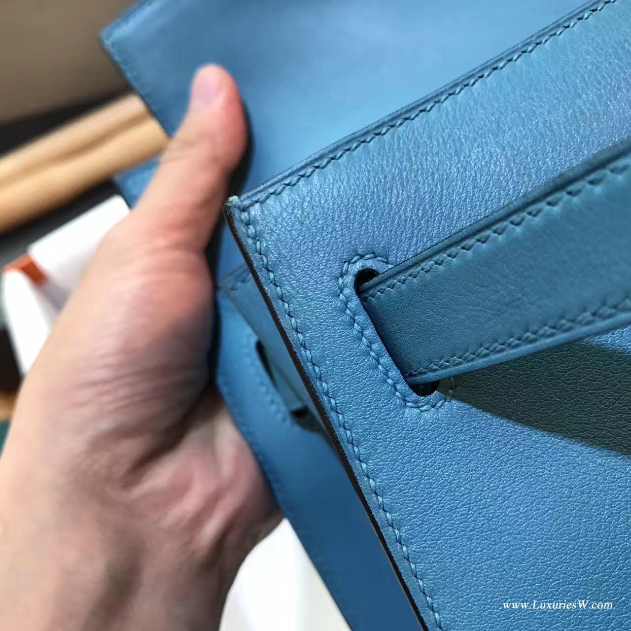 愛馬仕Hermes Kelly Evercolor 28 外縫CK89 7W Blue Lzmir伊茲密爾藍