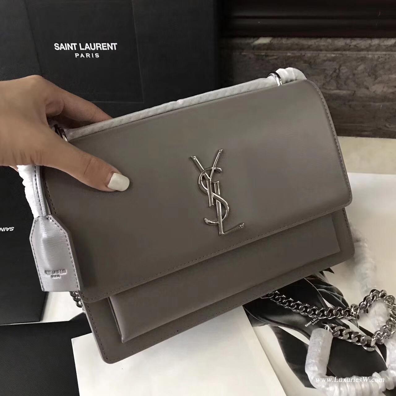 YSL中號sunset monogram灰色挎包 SAINT LAURENT前翻蓋包