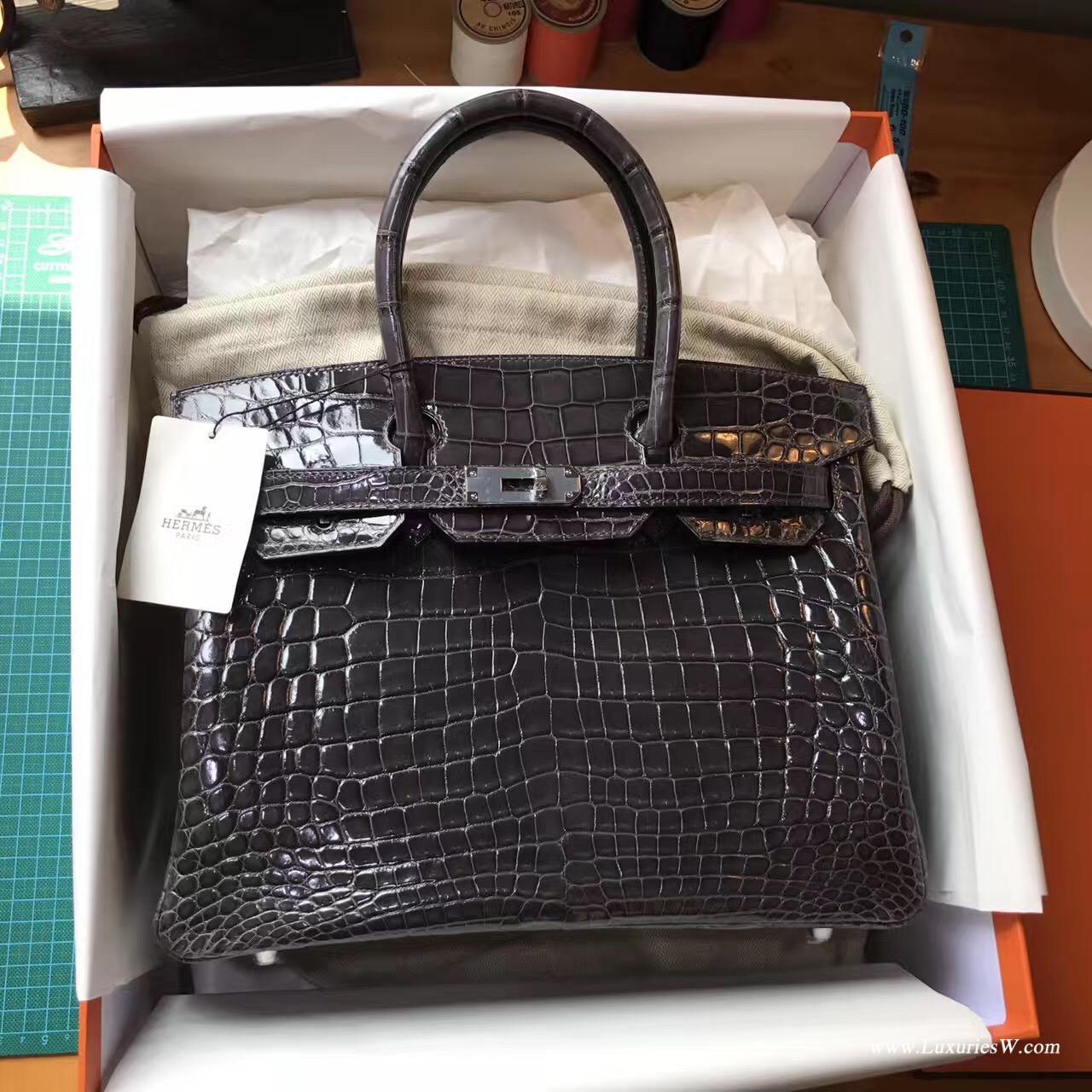 愛馬仕Hermes 鉑金包Birkin 30 鱷魚光面 8F Etain錫器灰 銀扣