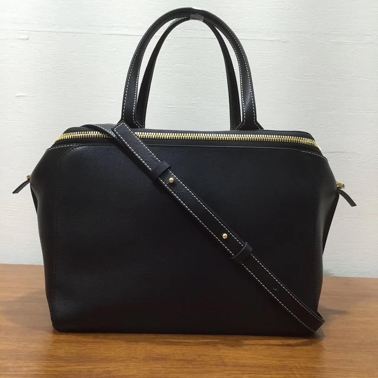 loewe羅意威Leather Zipper Tote Bag黑色 經典小牛皮拼鹿皮內襯