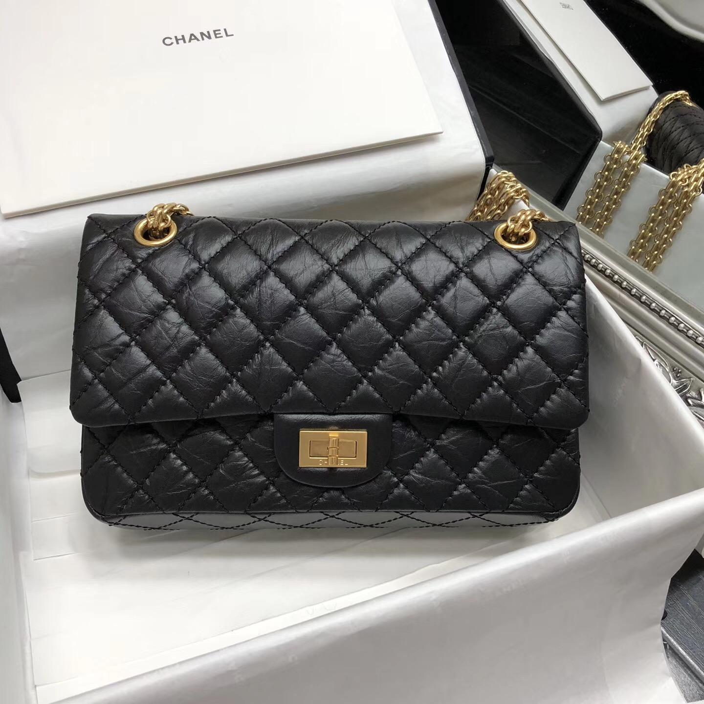 Chane.復刻版小號口蓋包25cm Large 2.55 handbag 黑色復古原廠牛皮與