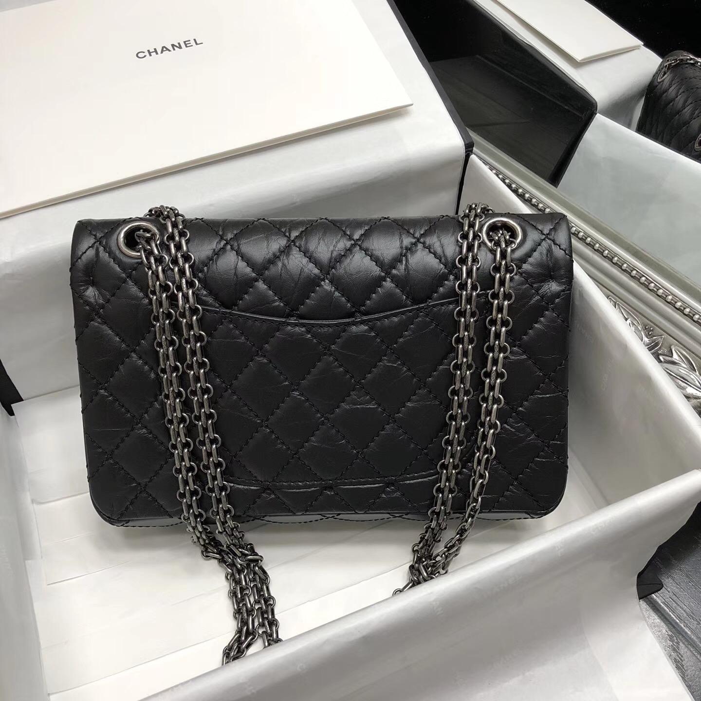 Chane.復刻版小號口蓋包 25cm Large 2.55 handbag 黑色原廠牛皮銀色鏈條