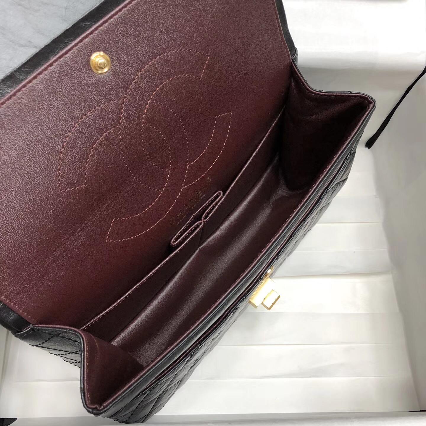 Chane.復刻版小號口蓋包25cm Large 2.55 handbag 黑色復古原廠牛皮與