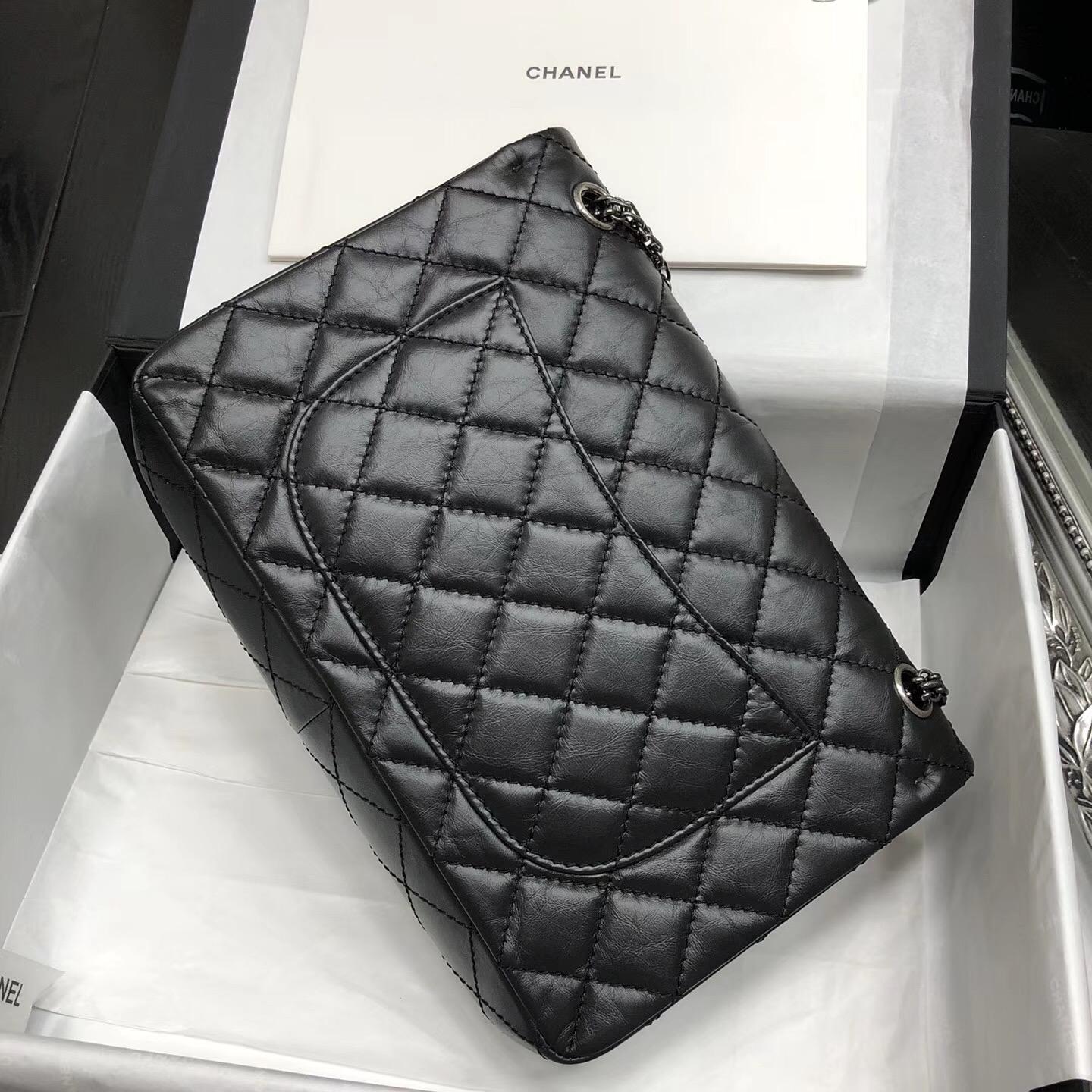 Chane. 28cm 中號Large 2.55 handbag口蓋包復古小牛皮黑與酒紅