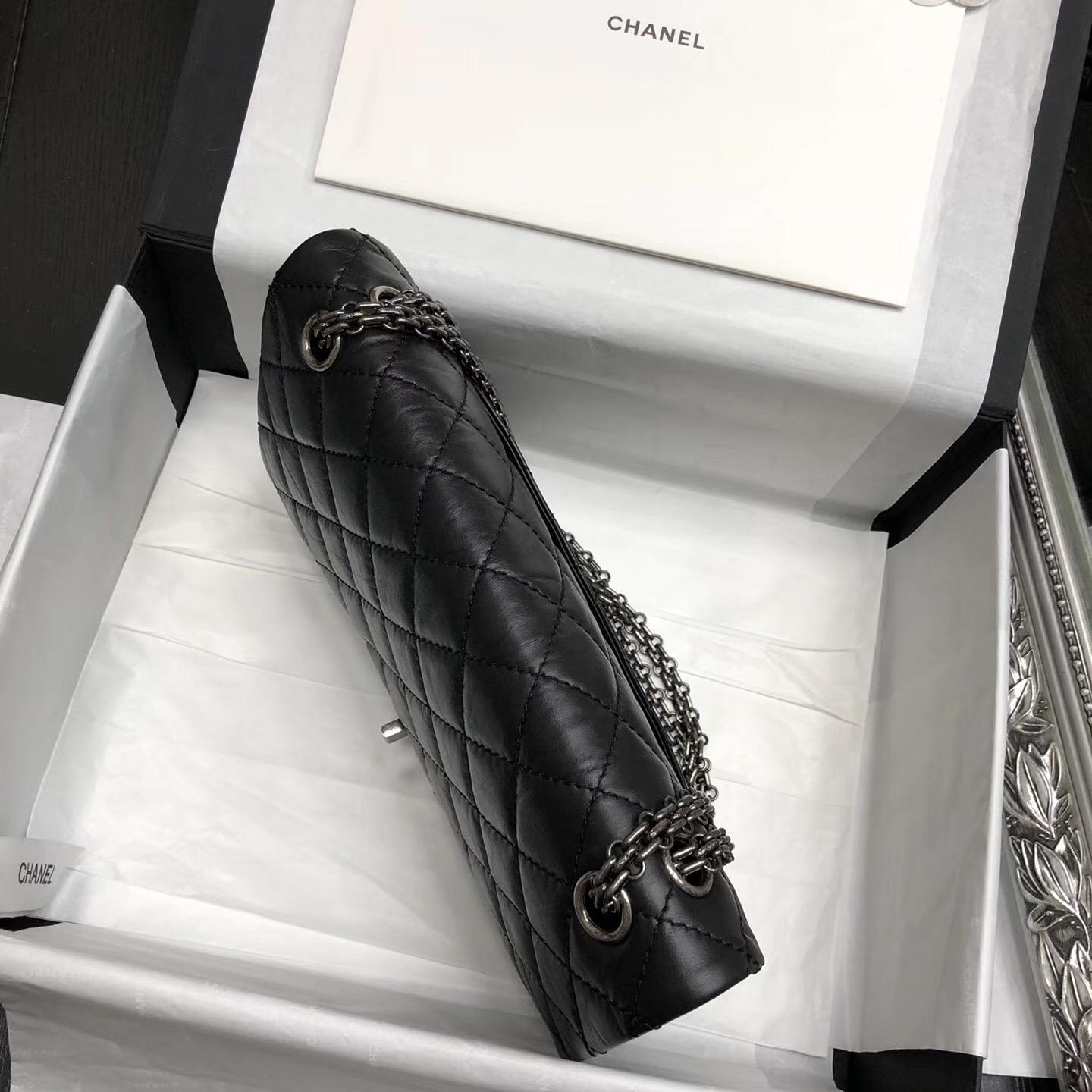 Chane. 28cm 中號Large 2.55 handbag口蓋包復古小牛皮黑與酒紅