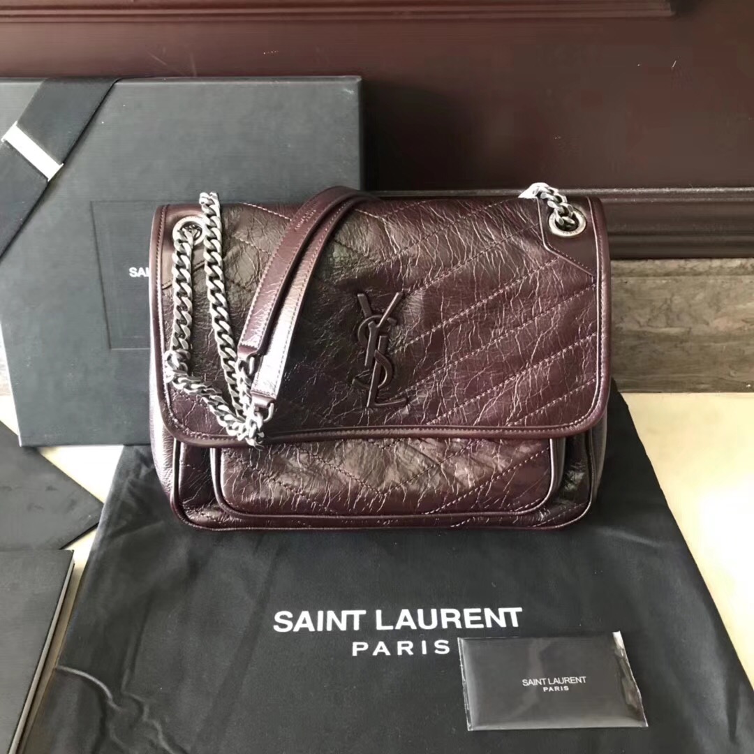 YSL Niki bags medium niki chain bag in crinkled and quilted black tulip leather